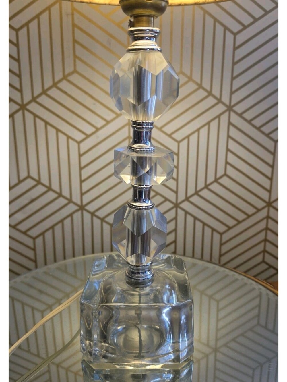 Vintage Bedroom Boudoir Petite Stacked Crystal Lamp 12.5"